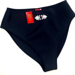 River Island Resort Black Scuba Swim Bikini Bottoms with Gemstone Bling